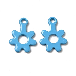 Deep Sky Blue Spray Painted 201 Stainless Steel Charms, Flower Charms, Deep Sky Blue, 11x8.5x1mm, Hole: 1.2mm
