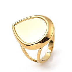 Real 18K Gold Plated 304 Stainless Steel Open Cuff Pad Ring Settings, Teardrop, Real 18K Gold Plated, US Size 6 1/2(16.9mm), 3~23.5mm, Tray: 19x14mm