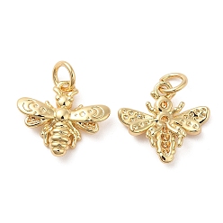 Real 18K Gold Plated Rack Plating Brass Charms, with Jump Ring, Long-Lasting Plated, Cadmium Free & Lead Free, Bees Charm, Real 18K Gold Plated, 13x14.5x2.5mm, Hole: 3mm
