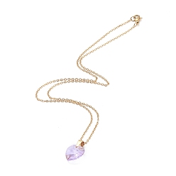 Фиолетовый Ожерелья с сердечным стеклом, с 304 кабельными цепями из нержавеющей стали и застежками омаров, фиолетовые, 17.6 дюйм (44.7 см)