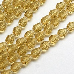 Dark Goldenrod Glass Beads Strands, Faceted, Drop, Dark Goldenrod, 12x8mm, Hole: 1mm, about 56~58pcs/strand, 25~27 inch