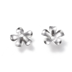 Stainless Steel Color 304 Stainless Steel Bead Caps, 5-Petal, Flower, Stainless Steel Color, 8.5x9x2mm, Hole: 1.2mm