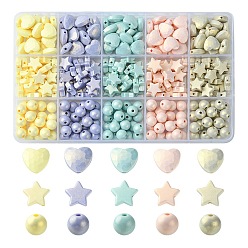 Mixed Color 325Pcs Spray Painted Acrylic Beads, Rubberized Style, Mixed Shapes, Mixed Color, 8~10.5x8~11.5x4~8mm, hole:1~1.5mm