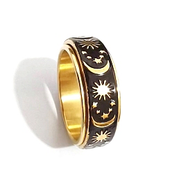 Golden Sun & Moon Pattern Stainless Steel Anxiety Spinner Finger Rings for Women Men, Rotating Ring for Calming Worry, Golden, US Size 12(21.4mm), 8mm