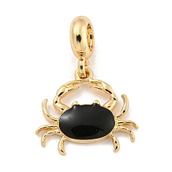Black Rack Plating Alloy Enamel Crab European Dangle Charms, Large Hole Pendants, Golden, Cadmium Free & Nickel Free & Lead Free, Black, 27mm, Hole: 4.6mm, Crab: 18x20x2.5mm