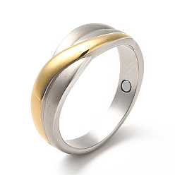 Golden & Stainless Steel Color Two Tone Magnetic Ring, Ion Plating(IP) 304 Stainless Steel Twist Wave Ring for Women, Golden & Stainless Steel Color, US Size 5 1/4(15.9mm)