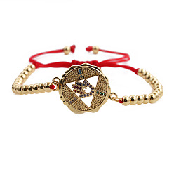 B0127 Red Rope Beaded Hand Chain Micro Pave CZ Palm Red String Bracelet - Customizable Chain Included