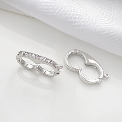Platinum Brass Pave Glass Rhinestone Twister Clasps, for Pearl Jewelry Making, Platinum, 19x11x2mm