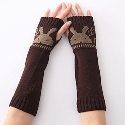 Coconut Brown Polyacrylonitrile Fiber Yarn Knitting Long Fingerless Gloves, Arm Warmer, Winter Warm Gloves with Thumb Hole, Rabbit Pattern, Coconut Brown, 320x80mm