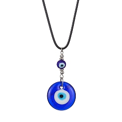 Platinum Evil Eye Lampwork Pendant Necklace, with Waxed Polyester Cords, Platinum, 17.72 inch(45cm)