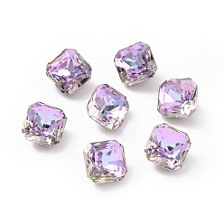 Vitrail Light K5 Glass Rhinestone Cabochons, Pointed Back & Back Plated, Faceted, Square, Vitrail Light, 10x10x6.5mm