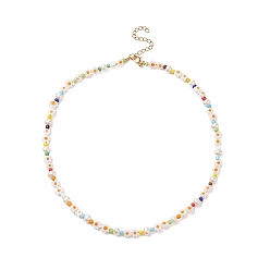 Colorful Natural Pearl & Millefiori & Seed Glass Beaded Necklace for Women, Colorful, 16.02 inch(40.7cm)