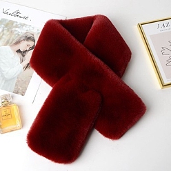 Dark Red Fluffy Polyester Imitation Wool Neck Warmer Scarf, Winter Scarf, Faux Fur Collar Scarves, Dark Red, 870~900x120mm