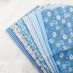 Blue Cotton Fabric, for Patchwork, Sewing Tissue to Patchwork, Square with Flower Pattern, Blue, 25x25cm, 7 sheets/set
