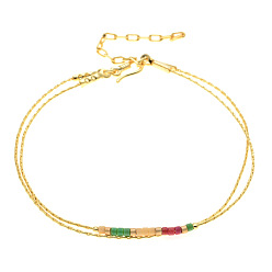 BR0516 Bohemian Style Colorful Double-layered Adjustable Buckle Beaded Fashion Bracelet