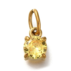 Свет Топаз Ионное покрытие (ip) 304 подвески из нержавеющей стали со стразами, с целью перехода в кольце, плоские круглые прелести, реальный 14 k позолоченный, светлый топаз, 8~8.5x6x4.5 мм, отверстие : 5x3 мм