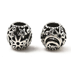 Antique Silver Tibetan Style Alloy European Beads, Large Hole Bead, Round with Sun & Moon & Star, Antique Silver, 10.5x10mm, Hole: 5mm, about 350pcs/1000g