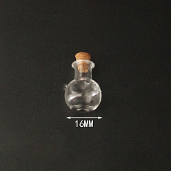 Clear Mini High Borosilicate Glass Bottle Bead Containers, Wishing Bottle, with Cork Stopper, Round, Clear, 2.3x1.6cm