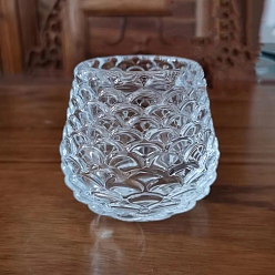 Others Embossed Round Candle Cups, Glass Candle Holders, European Style Retro Candle Container, Pinecone, 5.6x5.3x6.1cm