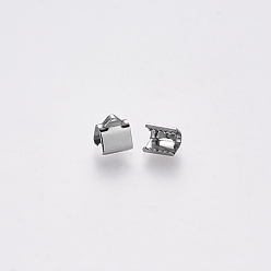 Stainless Steel Color 304 Stainless Steel Ribbon Crimp Ends, Stainless Steel Color, 7x6mm, Hole: 1.5x2mm