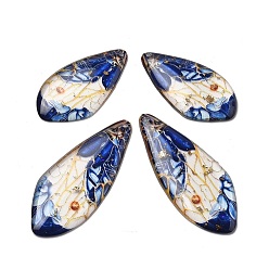 Синий 4шт. подвески в виде крыльев бабочки из прозрачной эпоксидной смолы, с золотой фольгой и блестками, синие, 29.5~40x15~17x2~2.5 мм, отверстие : 1.1 мм