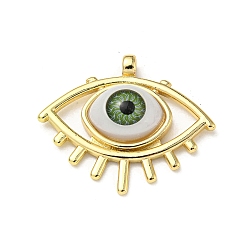 Light Green Real 18K Gold Plated Brass Pendants, with Acrylic, Evil Eye Charms, Light Green, 26x31x7mm, Hole: 2.5mm