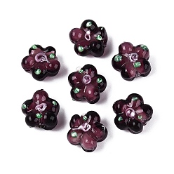 Purple Handmade Lampwork Beads Strands, Bumpy, Flower, Purple, 13.5~14x14.5~15x7~8mm, Hole: 1.4mm, about 28pcs/strand, 14.57 inch(37cm)
