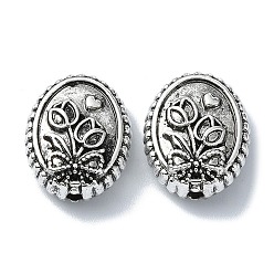 Antique Silver Tibetan Style Alloy Beads, Oval with Flower, Antique Silver, 16x13x6mm, Hole: 1.8mm, about 134pcs/500g