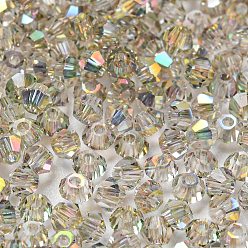 Light Grey Full Rainbow Plated Transparent Electroplate Glass Beads, Faceted, Bicone, Light Grey, 2x2mm, Hole: 0.7mm, about 720pcs/bag