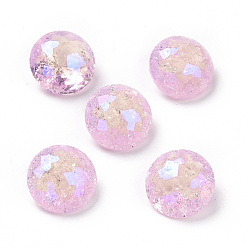 Light Rose Crackle Moonlight Style Glass Rhinestone Cabochons, Pointed Back, Flat Round, Light Rose, 10x5.6mm