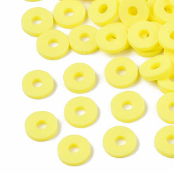 Yellow Eco-Friendly Handmade Polymer Clay Beads, Disc/Flat Round, Heishi Beads, Yellow, 6x1mm, Hole: 2mm, about 23500pcs/1000g
