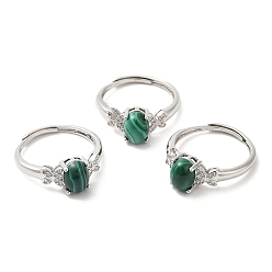 Malachite Natural Malachite Oval with Butterfly Adjustable Ring, Platinum Brass Jewelry, Inner Diameter: 18mm