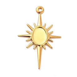 Golden Rack Plating Brass Pendant Cabochon Settings, Long-Lasting Plated, Sun, Golden, Tray: 8x5.5mm, 30x19.5x1mm, Hole: 1.5mm