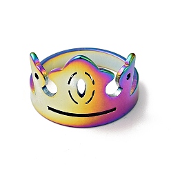 Rainbow Color Ion Plating(IP) 201 Stainless Steel Crown Thick Finger Ring for Women, Rainbow Color, US Size 6 1/4(16.7mm)