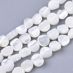 Creamy White Trochus Shell Beads Strands, Nuggets, Creamy White, 6~9.5x7~9.5x4.5~7mm, Hole: 1mm, about 49~52pcs/Strand, 15.55 inch~16.02 inch