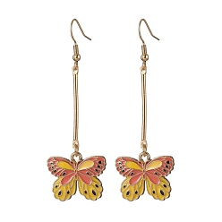 Yellow Alloy Enamel Butterfly Dangle Earrings, Yellow, 67x22mm