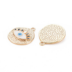 White Brass Enamel Pendants, Real 18K Gold Plated, Polygon with Evil Eye, White, 17.5x14.5x2mm, Hole: 1.5mm