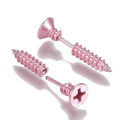 Pink Vacuum Plating 304 Stainless Steel Unisex Punk Hip-hop Rock Nail Shape Screw Pierced Stud Earrings, Pink, 25.5x7mm, Pin: 1mm