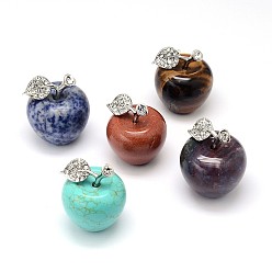Mixed Stone Mixed Stone 3D Apple Home Display Decorations, with Alloy Rhinestone Findings, 37x30mm