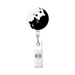 Black Cat Pattern ABS Plastic Retractable Badge Reel, ID Card Badge Holder, for Nurses Students Teachers, Black, 85x32mm