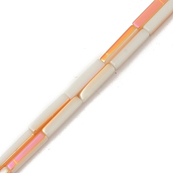 Orange Galvanisieren Glasperlen, imitatorische Jade, halb Regenbogen plattiert, Würfel, orange, 20x4x4 mm, Bohrung: 0.8 mm, ca. 38 Stk. / Strang, 30.31 Zoll (77 cm)