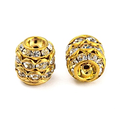 Golden Brass Rhinestone Beads, Barrel, Golden, 11.5x10mm, Hole: 1mm