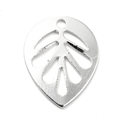 925 Sterling Silver Plated Brass Pendants, Long-Lasting Plated, Cadmium Free & Lead Free, Leaf, 925 Sterling Silver Plated, 13.5x10.5x0.5mm, Hole: 1.2mm