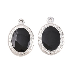 Черный 304 нержавеющей стальной эмали подвески, овальные амулеты, цвет нержавеющей стали, чёрные, 26.5x18x2 мм, отверстие : 1.6 мм