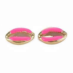 Deep Pink Alloy Enamel Beads, Cowrie Shell Shape, Light Gold, Deep Pink, 16.5x10x4.5mm, Hole: 1.2mm