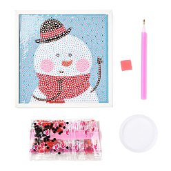 Mixed Color DIY Christmas Theme Diamond Painting Kits For Kids, Snowman Pattern Photo Frame Making, with Resin Rhinestones, Pen, Tray Plate and Glue Clay, Mixed Color, 15x15x2cm