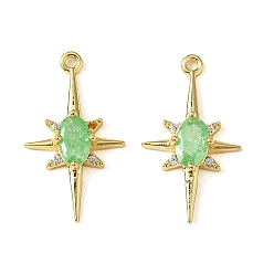 Pale Green Brass Micro Pave Cubic Zirconia Pendants, Real 18K Gold Plated, Star, Pale Green, 21x12x3.5mm, Hole: 1.2mm