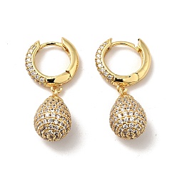 Clear Cubic Zirconia Teardrop Dangle Hoop Earrings, Real 18K Gold Plated Brass Jewelry for Women, Clear, 31.5mm, Pin: 0.8mm