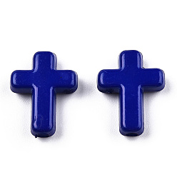 Blue Opaque Acrylic Beads, Cross, Blue, 16x12x4.5mm, about 1230pcs/500g