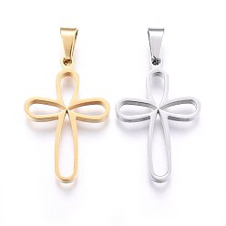 Mixed Color 304 Stainless Steel Pendants, Cut-Out, with Hollow, Cross, Mixed Color, 29.5x19x2.2mm, Hole: 6x4mm